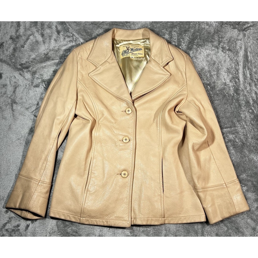 Mid Western Jacket Women Size 36 Deerskin Leather Tan Western Coat 60s Vintage